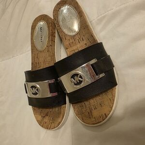Michael Kors Black and Silver Slide Sandals